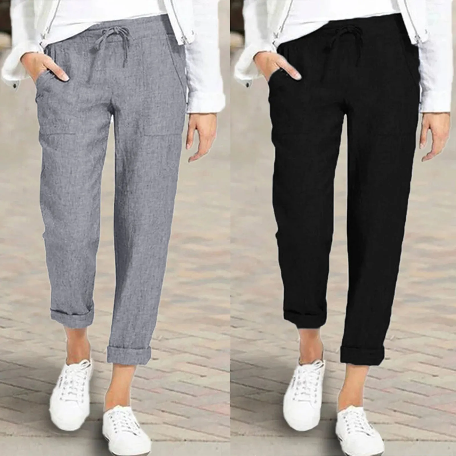 Cotton Linen Pants For Women High Waist Elastic Harem Pants Female Casual Trouser Women Clothing Pencil Pants