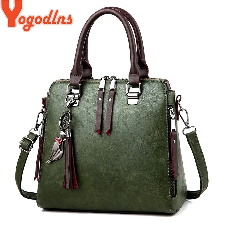 Yogodlns Vintage skórzane torebki damskie damskie torby kurierskie Totes Tassel projektant torba na ramię typu crossbody Boston torebki