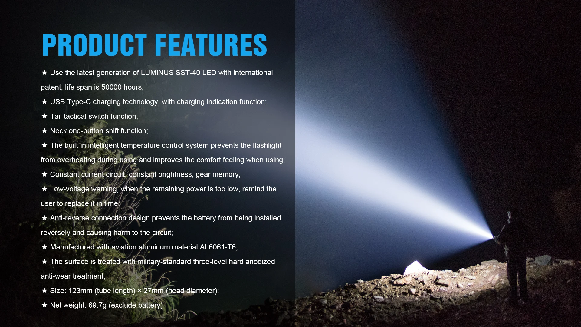 Trustfire T11R Tactical Led Flashlight 1800Lumen Powerful TypeC USB Rechargeable Torch 18650 Battery High Power Lamp Dual Switch