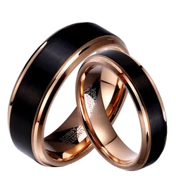 Black Tungsten Carbide Lover's Wedding Bands Promise Rings Couples Rings Satin Rose Gold Plated Engagement Ring For Men & Women