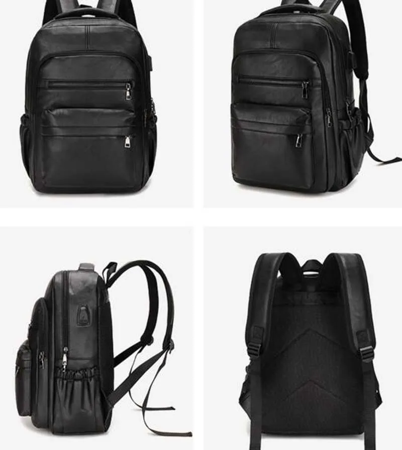 Wholesale New Men High Quality Leather Business Backpack Large Capacity School Bag USB Laptop Bag Casual Travel Shoulder Bags