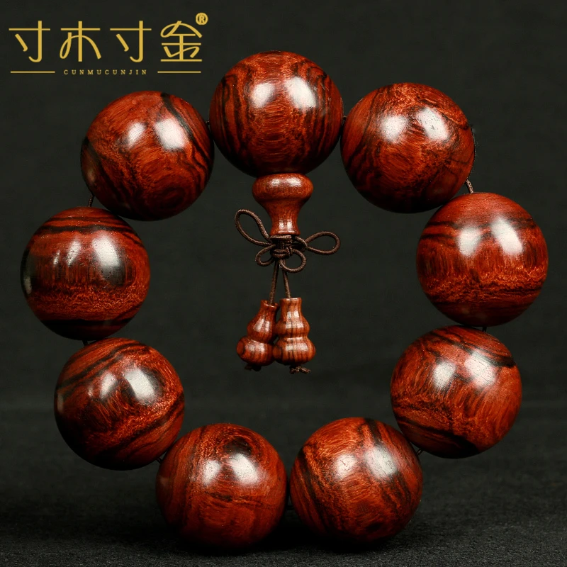 Authentic Hainan ah huanghuali grimace-to-eye bracelet 3.0cm Haiyue huanghuali wenwan beads for men