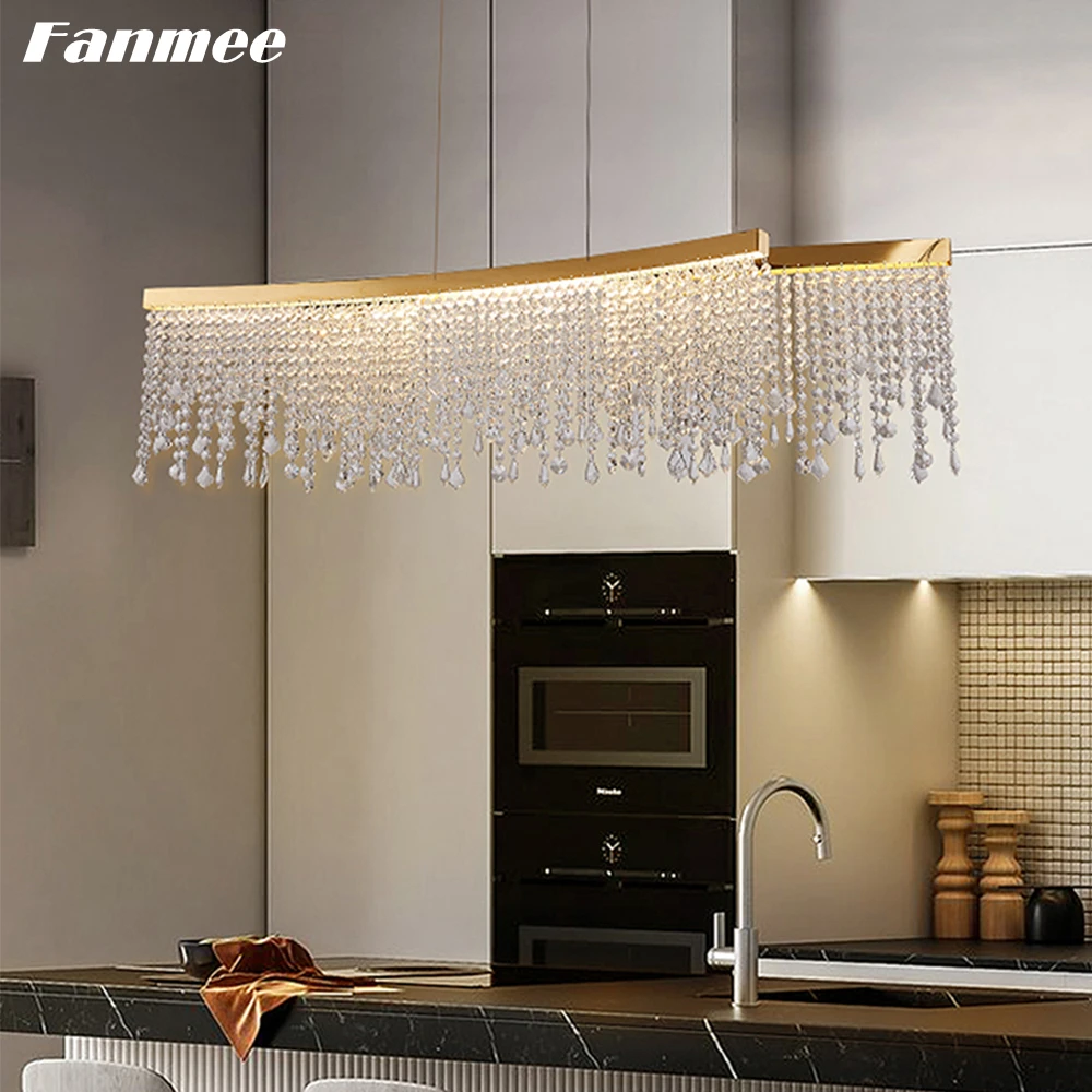 

Modern Linear Crystal Hanging Lamp LED Luxury Ceiling Chandelier Lighting Art Decor Island Light Fixture for Kitchen Dining Room