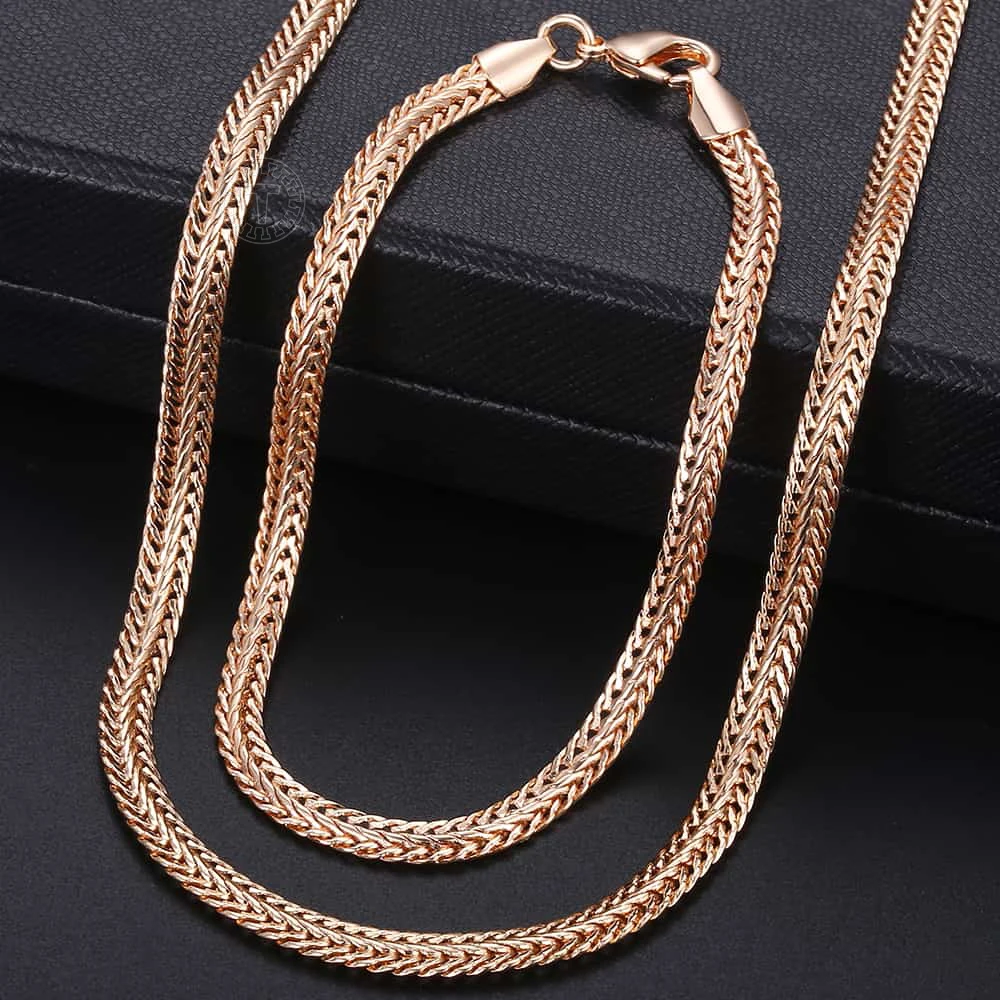 Women\'s Jewelry Sets 585 Rose Gold Color Necklace Bracelet Set Braided Foxtail Link Chain Fashion Wholesale Jewelry Gifts KCS01