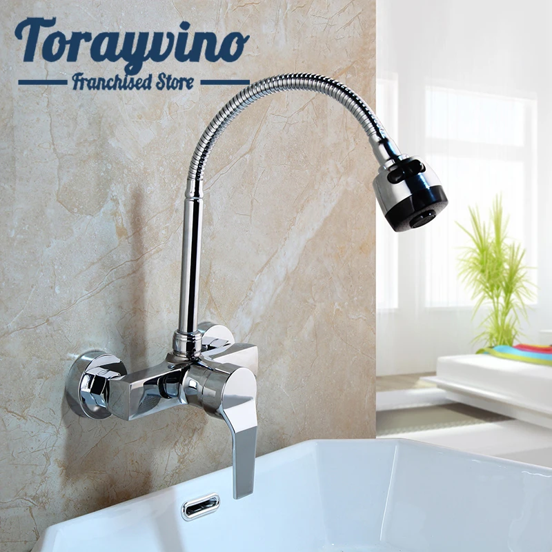 

Torayvino Kitchen Sink Faucets Swivel Spout 2 function water Chrome Ceramic Plate Spool Hot & Cold Mixer Taps Kitchen Faucet