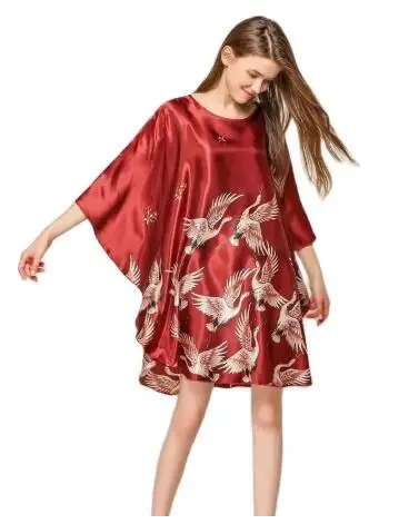 Summer New Chinese Style Satin Robe Dress Women\'s Sexy Loose Nightgown Sleepwear Vintage Kaftan Bathrobe Gown Plus Size