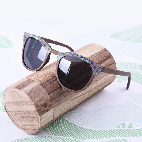 Imagen 1 del producto Abulón-gafas de sol de madera nogal, lentes polarizadas de color gris oscuro, de diseñador de marca, para boda, regalo de cumpleaños