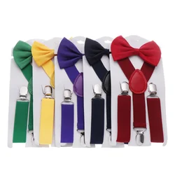 Kids Suspenders with Bow Tie Children Bowtie Set Boys Girls Braces Adjustable Elastic Suspenders Baby Wedding Ties Accessories