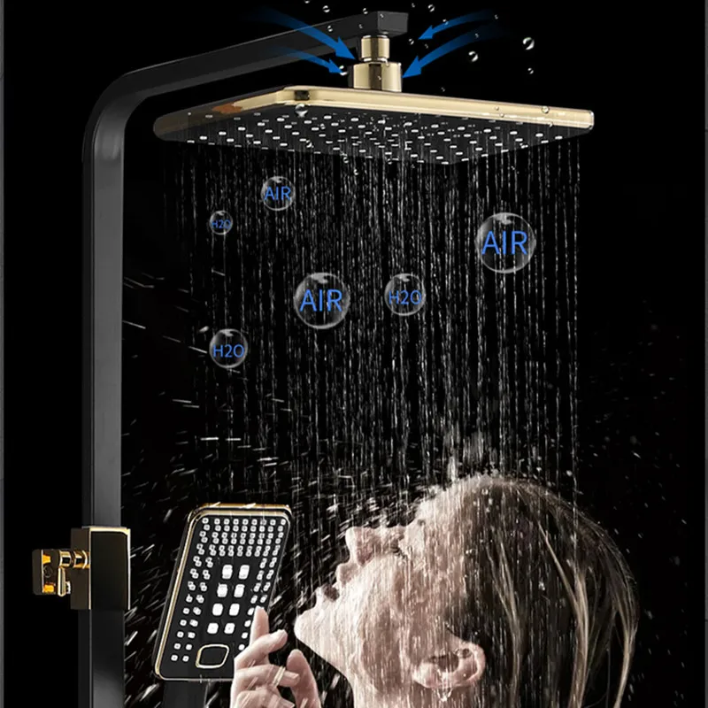 Digital Shower Set for Four Function Gold Thermostatic Shower System Rainfall Shower Head Copper Bath Faucet Digital Shower Sets