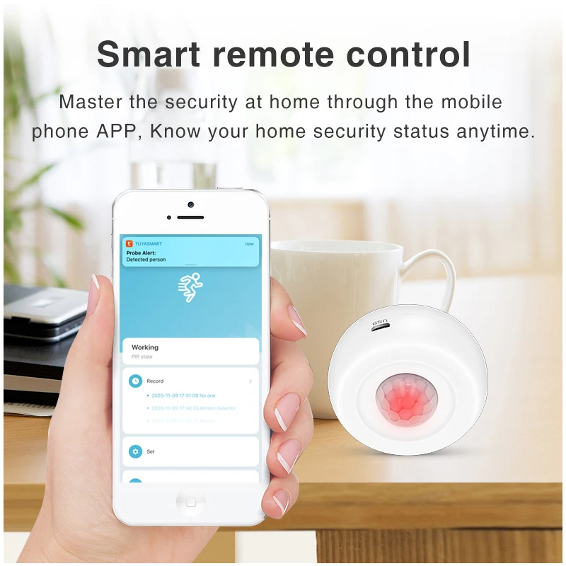 Tuya-Sensor de movimiento PIR con WiFi, Detector de movimiento con carga USB, aplicación Smart Life, sistema inalámbrico de seguridad para el hogar