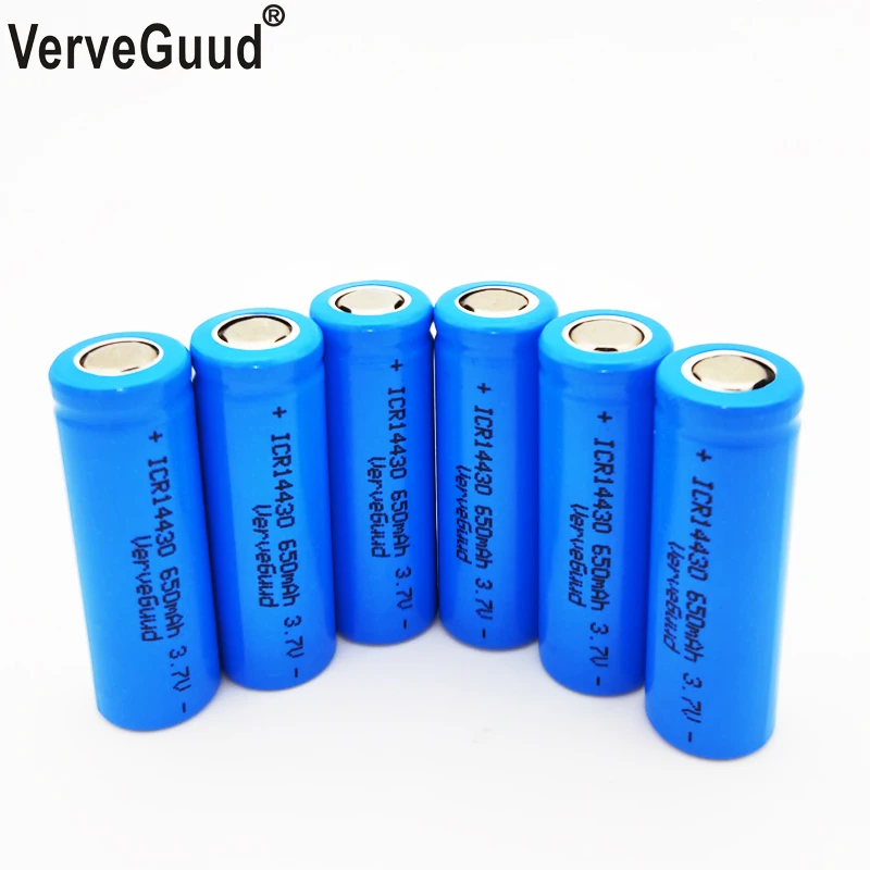 VerveGuud 14430 650mAh ICR14430 Li-Ion Rechargeable Battery 3.7v Liion Lithium Batteria Low Self Discharge Batteries