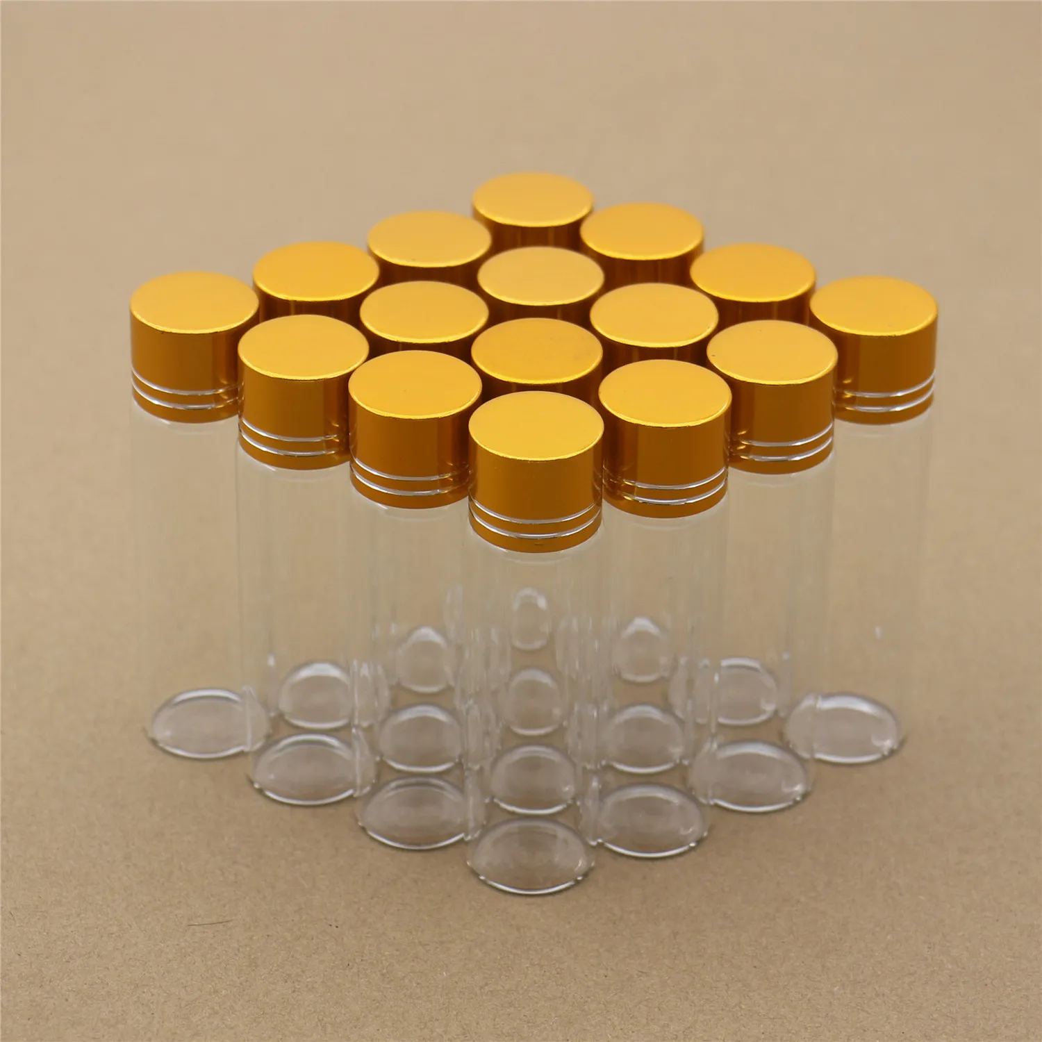 50pcs/lot 22*80mm 20ml Glass Bottles Golden Plastic Cap storage Test TubeSmall Glass Jars Mini Container DECORATIVE Vials