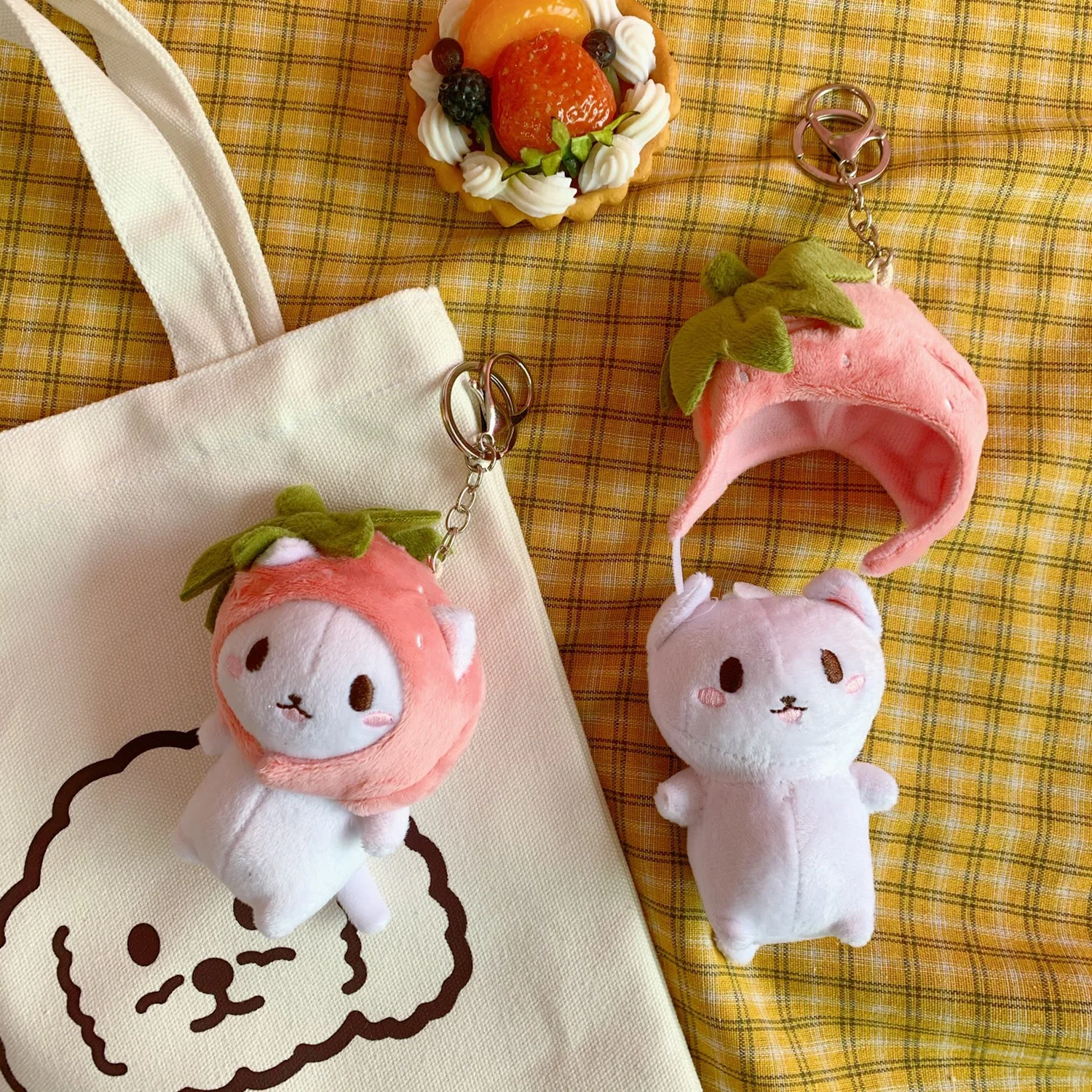 Korean Snapper Head Set Keychain Cute Cat Plush Action Figure Key Chain Doll Pendant Bag Accessories Baby Keyring