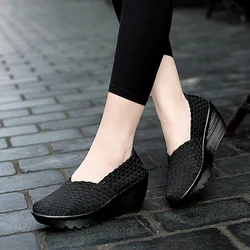 Women Sneakers Summer Flat Platform Shoes Breathable Woven Flats Shoes Woman Fashion Sneakers Comfort Walking Shoes Big Size 42