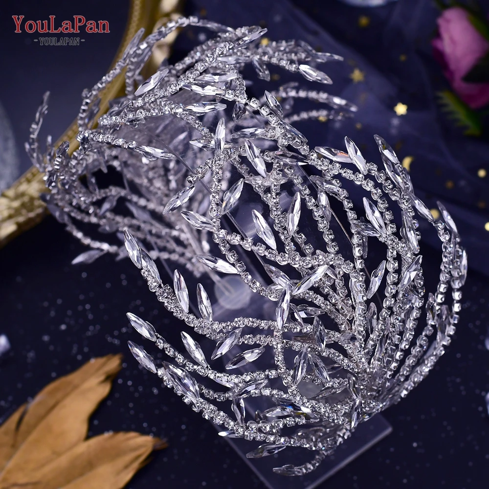 TOPQUEEN Rhinestone Wedding Headband Shiny Bridal Tiara and Crown Wedding Hair Accessories Women Hair Ornaments Headdress HP421