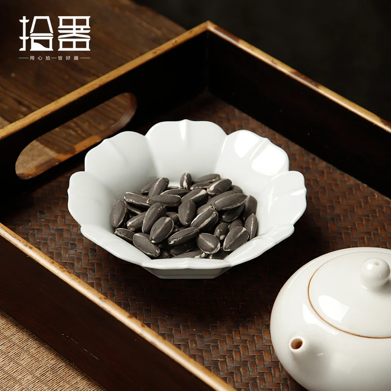 Ceramic Refreshment Plate Chinese Zen Dessert Plate Dried Fruit Plate Fruit Bowl Small Dish Pastry Dessert Afternoon Tea Tray