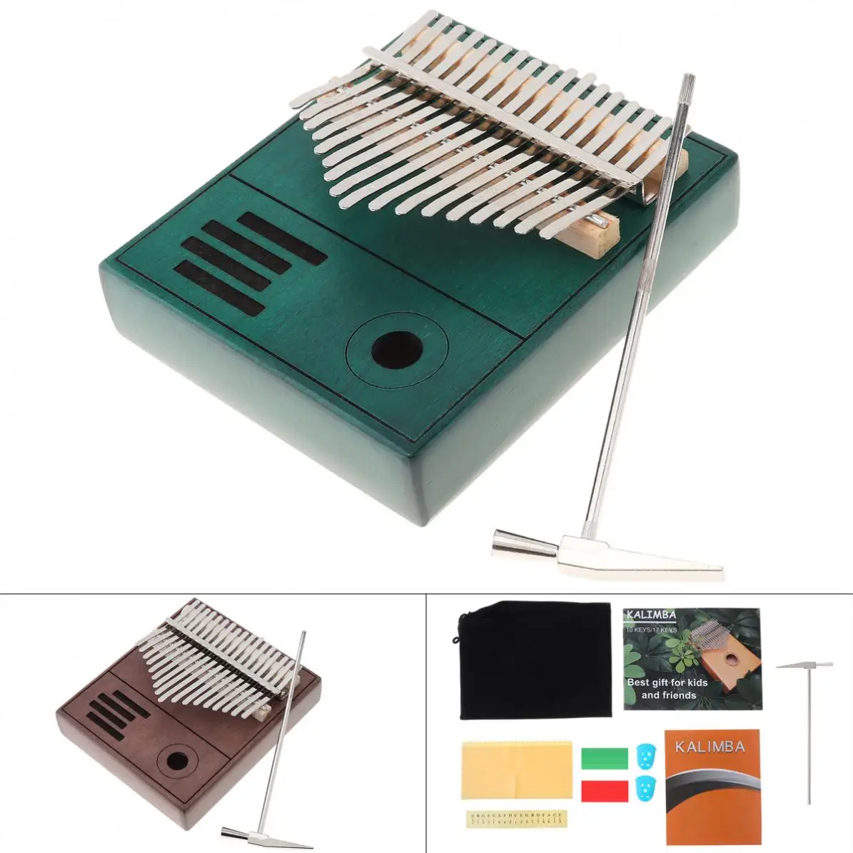 17 Key Kalimba Thumb Piano Single Board Mahogany Record Style Sound Hole Mbira Mini Finger Piano Keyboard Instrument