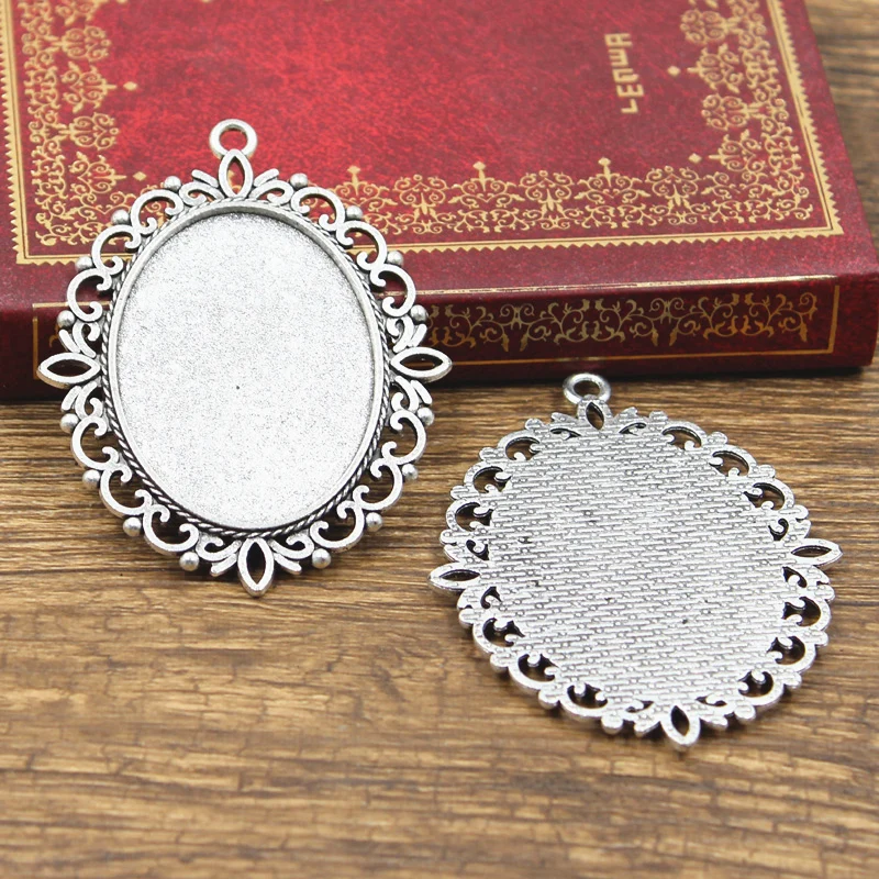 2pcs Cabochon Base Fit Setting Fashion 40x30mm Inner Size Antique Bronze Silver Color Oval Style DIY Jewelry Making Findings