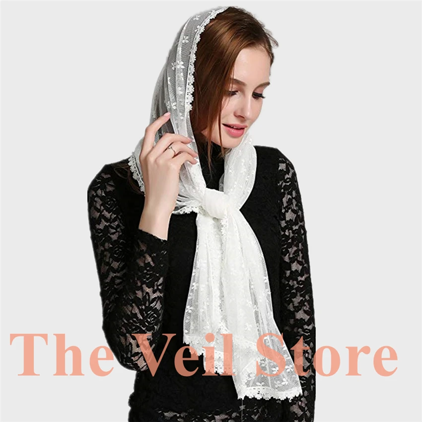 Women Rectangle Mantilla Veils for Church Catholic Black White Soft Lace Latin Mass HeadCover Scarves Velo Negra Mantilla Voile