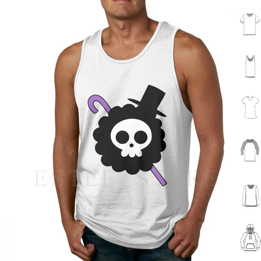 Brook Jolly Roger Tank Tops Vest Sleeveless Hat Hat Pirates Jolly Roger Skull Pirate Flag Mugiwara Skull Head Marine Brook