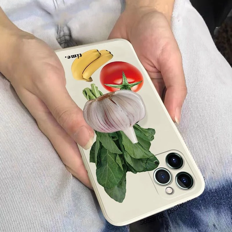 الخضروات الموز الطماطم ثلاثية الأبعاد الثوم حامل حامل الهاتف الغطاء الخلفي للقضية آيفون 12 mini 13 Pro Max XR X XS 8 7 Plus 6s 11 6