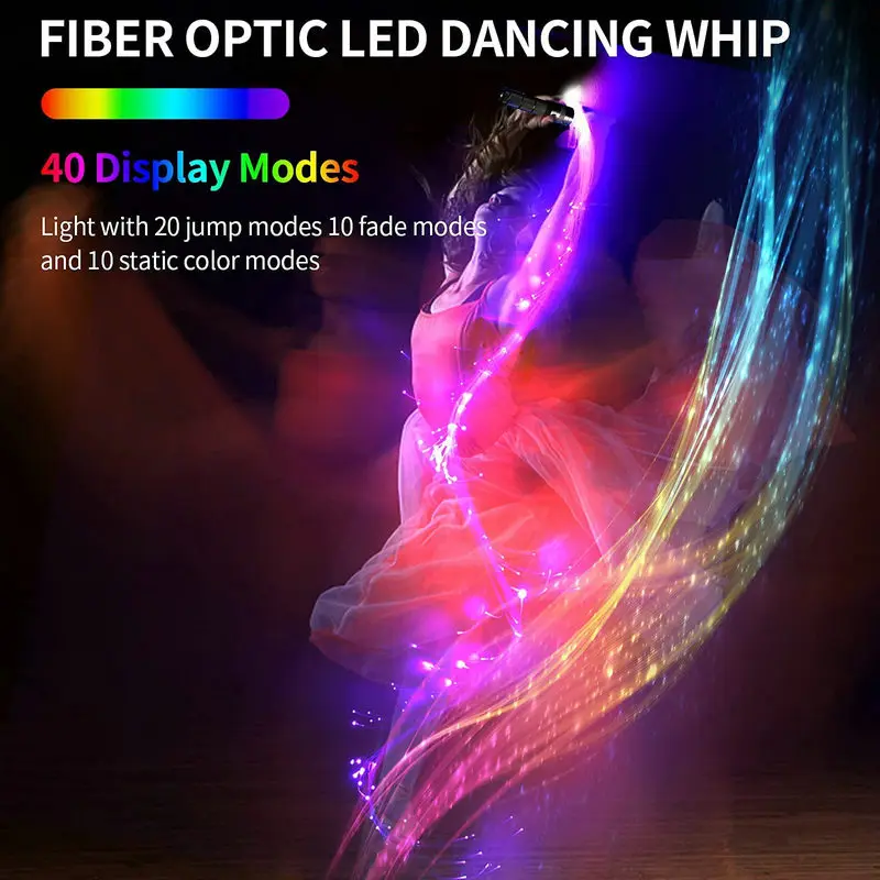 160pcs 0.75mm LED optical Fiber Whip 360 Degree More Modes&Effect Light Up Waving Holiday Party Lighting Fiber Optic Dance Whips