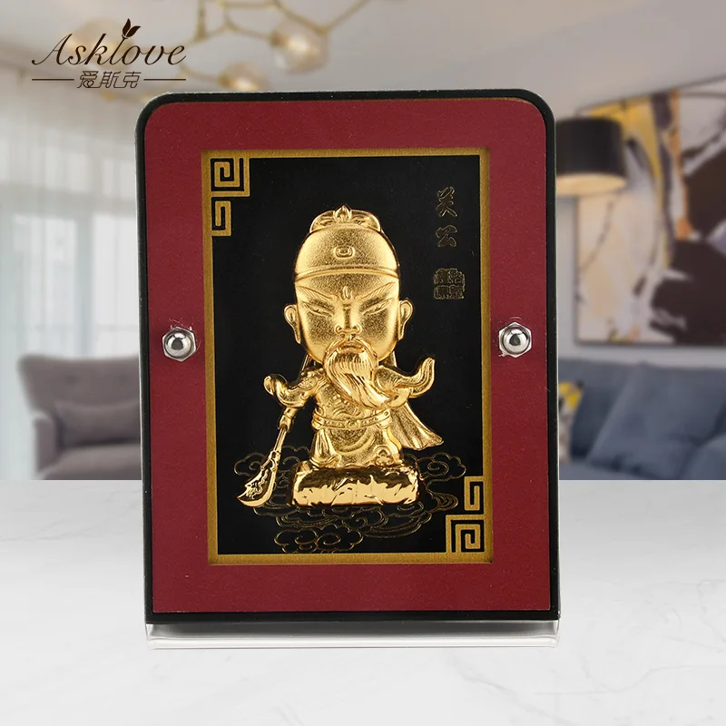 Guan Yu Statue Three Kingdoms Guandi Buddha Statues Feng Shui Ornaments Gold Foil Crafts Desktop Car Ornaments Home Decoration