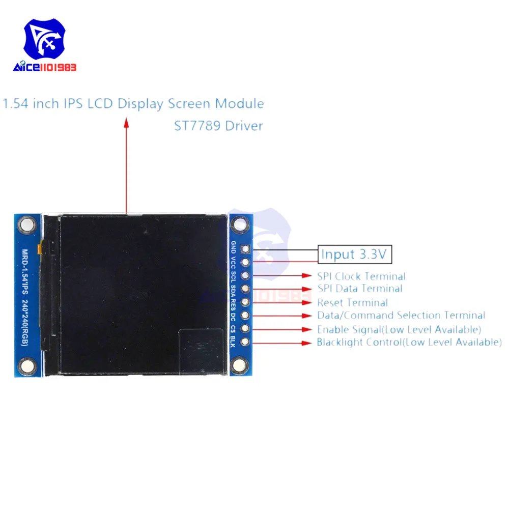 diymore 1.54 inch IPS LCD Display Screen Module 240x240 LCD Board ST7789 Driver 8 Pin IIC SPI Interface for Arduino 3.3V