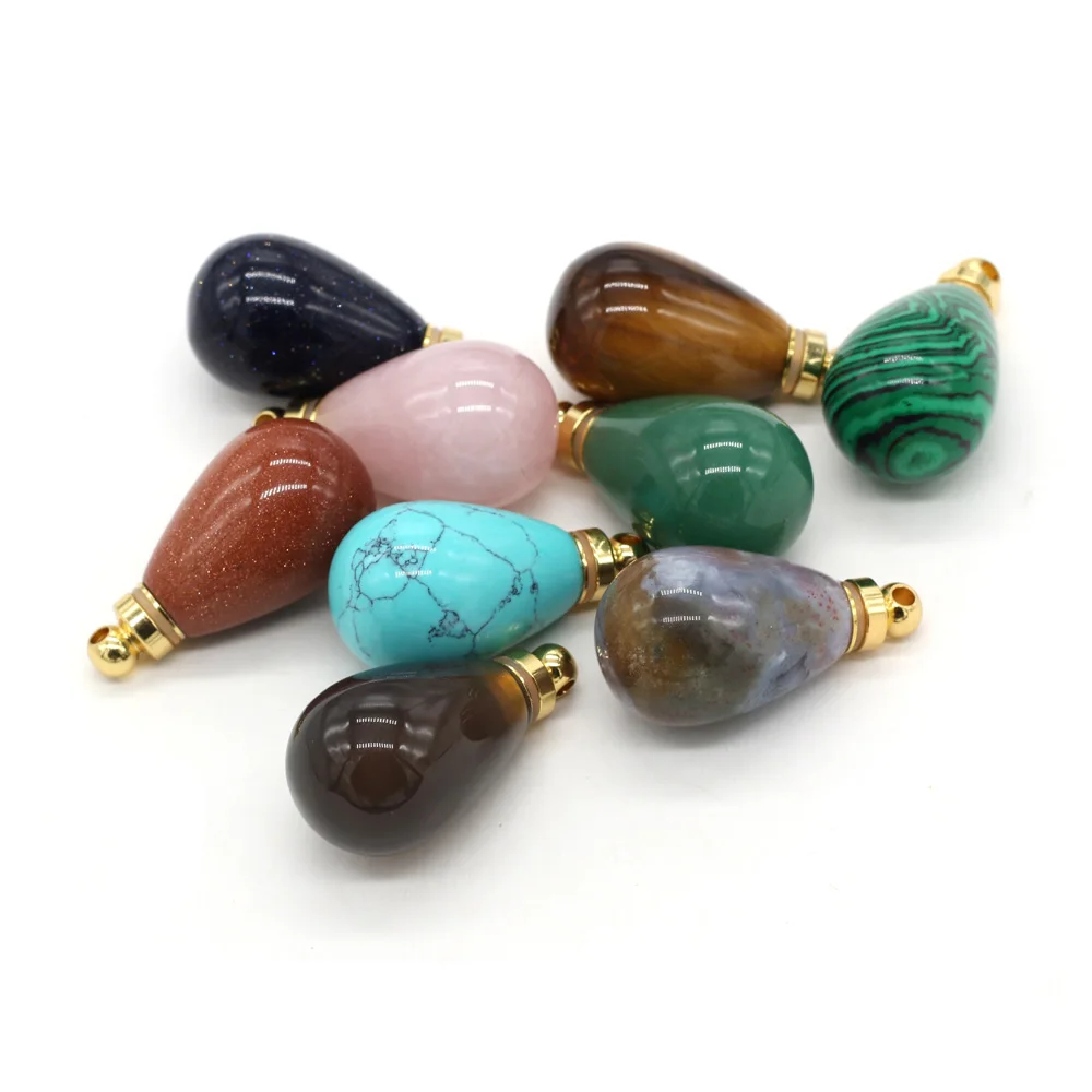 Natural Gem Stone Essential Oil Diffuser Perfume Bottle Pendant Crystal Agates Round Drop Shape Charms for DIY Necklace Jewelry