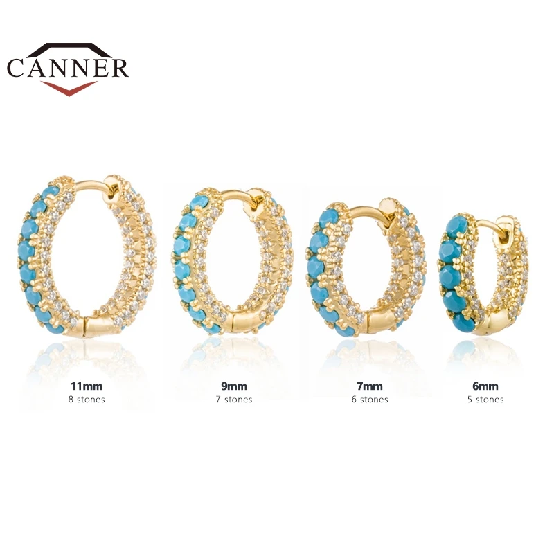 CANNER 11mm Turquoise Zircon Personality Trend Hoop Earrings for Women Huggie Round Earring Girl Jewelry Pendients Gifts