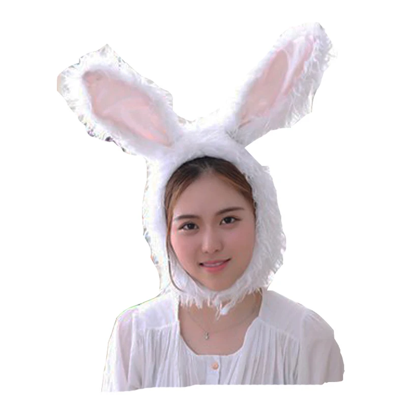 

Long-haired Bunny Ears Rabbit Headgear Hood Hat Plush Toy Birthday Stuffed Cap Gift