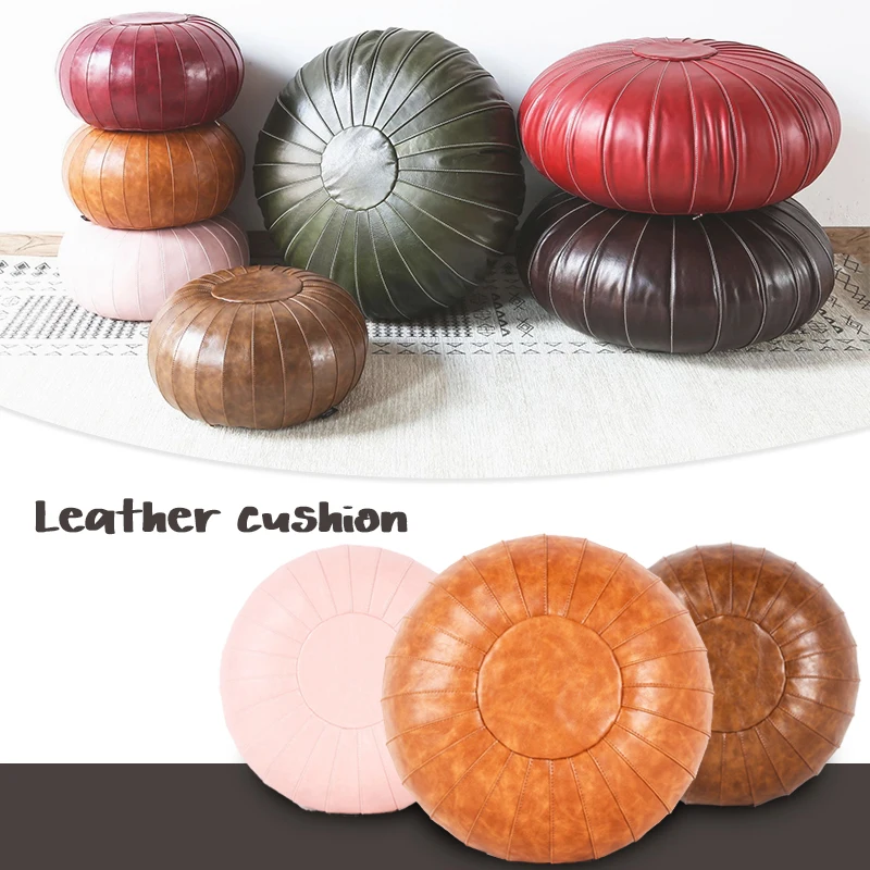 PU Leather Floor Cushion Cover European Style Light Luxury Futon Coffee Table Small Round Stool Bay Window Round Chair Covers