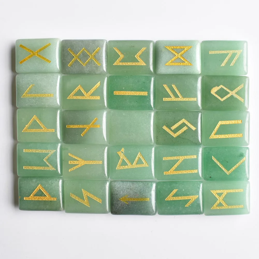 Großhandel 25 Stück/Set Natürlicher schwarzer Onyx Wikinger-Runen-Amulett-Set Reiki-Heilkristalle Wahrsagerei Getrommelte rechteckige Steine gratis – Detail 3