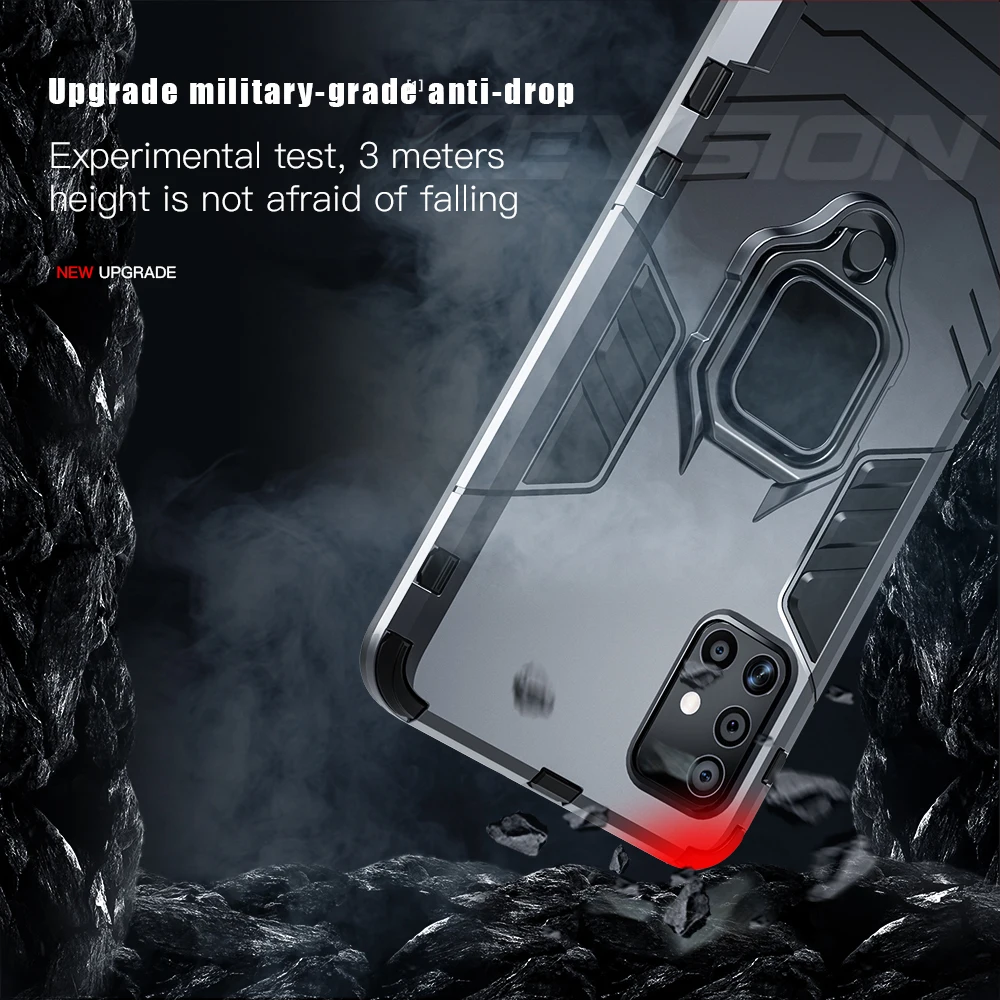 KEYSION Shockproof Armor Case for Samsung M31S M51 Ring Stand Bumper Silicone + PC Phone Back Cover for Galaxy M31 M21 M11 M01