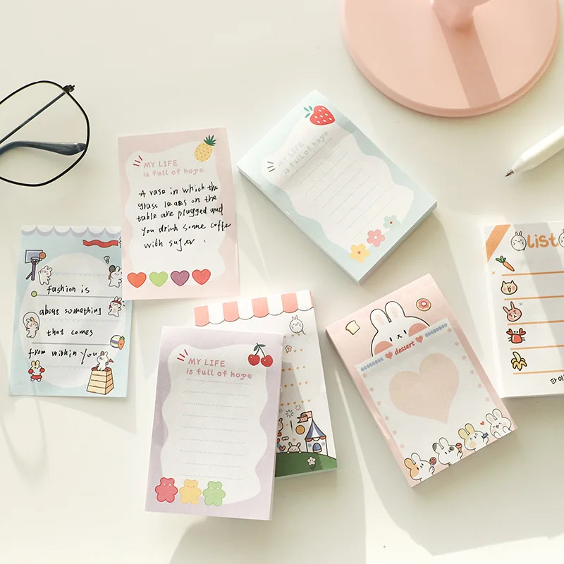 100sheets Cute Cartoon Rabbit Memo Notepad Student Hand Account Sticky Note N Times Posted Message Notepad  Kawaii