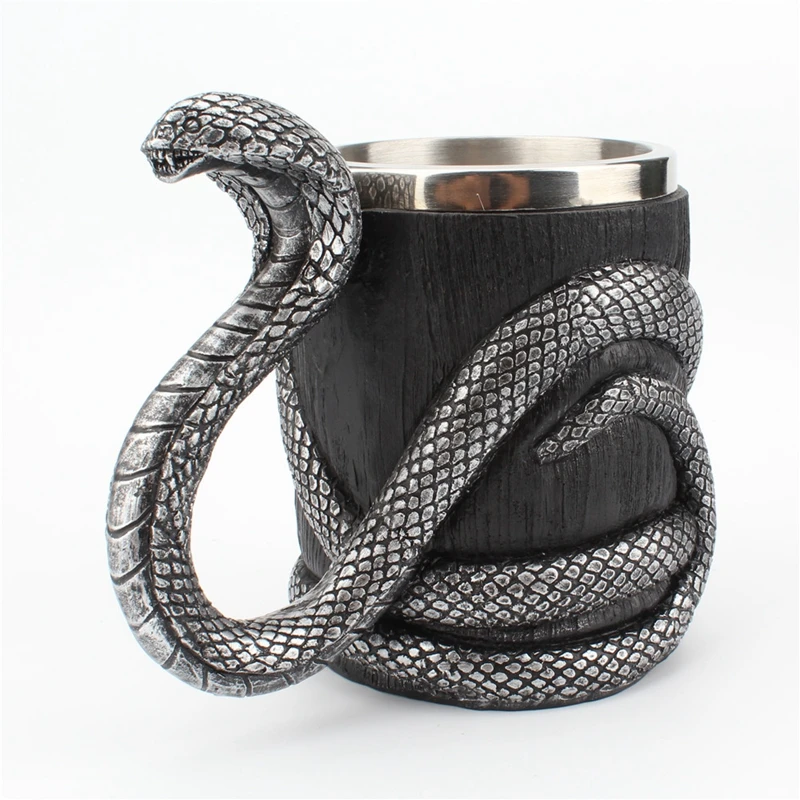 3D Cobra Mug Cup 600ML Snake Beer Coffee Milk Drink Water Tea 304 Stainless Steel Resin Mugs Cool Animal Geeks Cups Gothic Gift