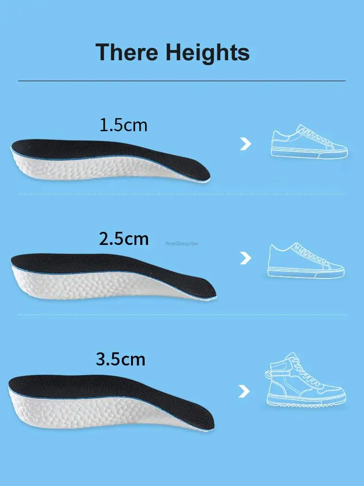 Increase Height Insoles Arch Supports Orthotics Inserts Light Weight Lift for Men Women Shoes Pads 1.5/2.5/3.5CM Heighten Lift