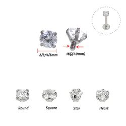 10Pcs 1.0x2-5mm Zircon Top Part For Ear Cartilage Tragus Piercing Body Jewelry DIY Component For Monore Labret Lip Stud