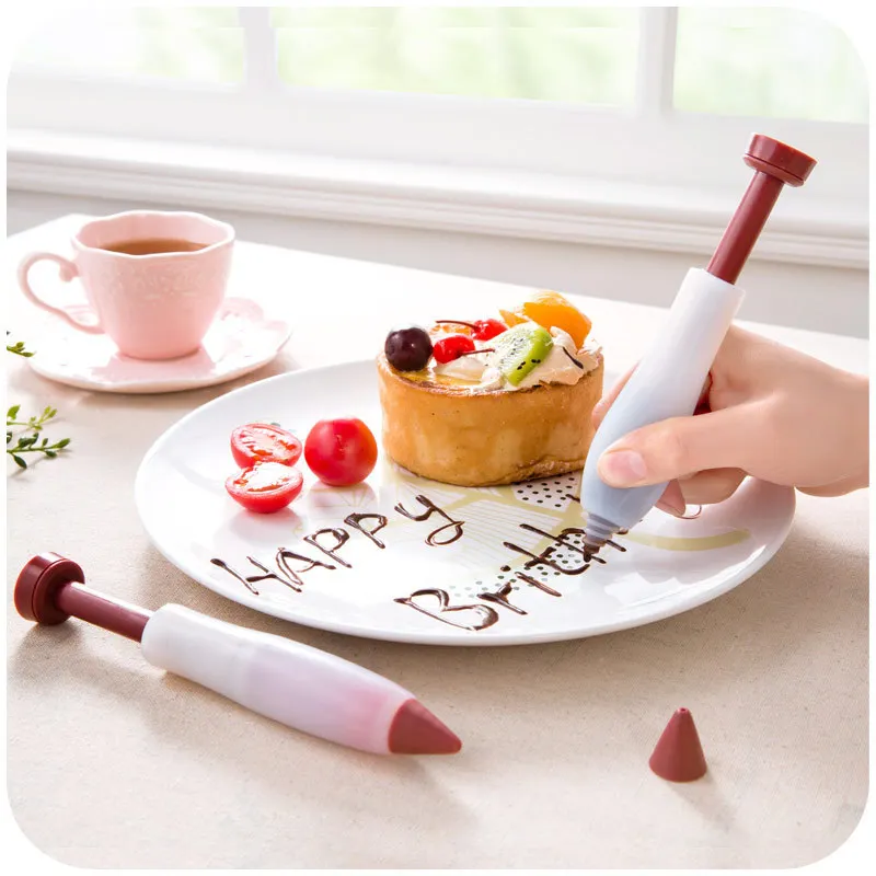 1Pcs Pastry Cream Chocolate Decorating Syringe Silicone Plate Paint Pen Cake Cookie Ice Cream Decorating Pens