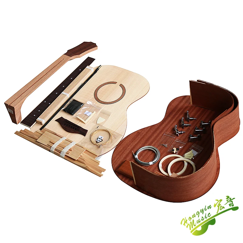 acoustic guitar DIY Kit folk ballad single guitar accessories package spruce solid wood side back plywood Rosewood fingerboar