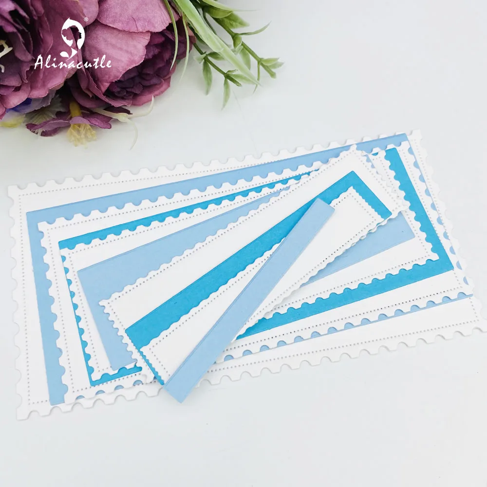 Alinacutle Metal Cutting Dies Cut 8pc Mini Slimline Card Rectangle Nesting Frame Paper Craft Card Template Postage Stamp Border