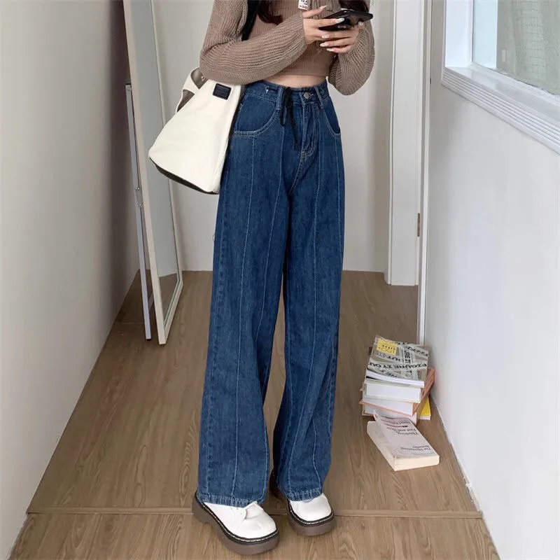 Jean Vintage taille haute à lacets pour femmes, pantalon surdimensionné à jambes larges, Baggy, Streetwear, noir, bleu, vêtements rétro, été, XS-XXL