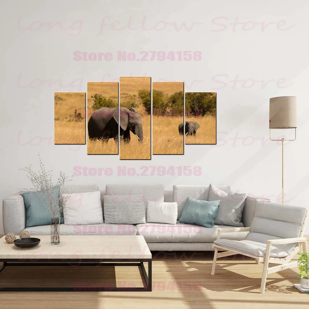 

5 Pieces Canvas Print African Grassland Animals Antelope Elephant Zebra Rhino Pictures for Bedroom Office Home Decor Drop Ship