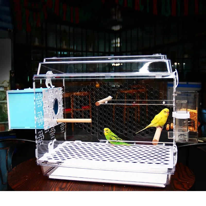 Outdoor Birdhouse Parakeet Cockatiel Budgerigar Cage Pet Bird Breeding Nest Box with Standing Stick Hanging Birdhouse