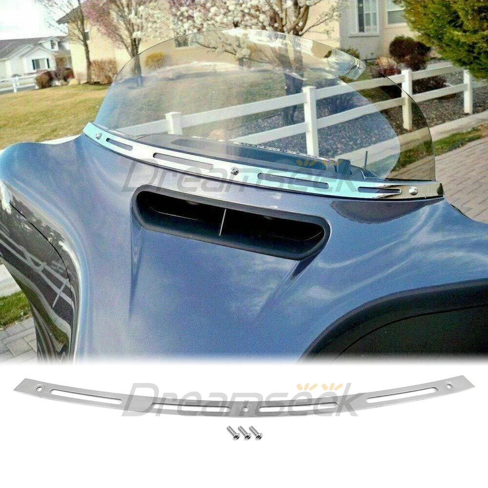 Motorcycle Fairing Windshield Trim for Harley Street Glide 1996-2013 4-Slot Batwing Windscreen Trim with Bolt Chrome