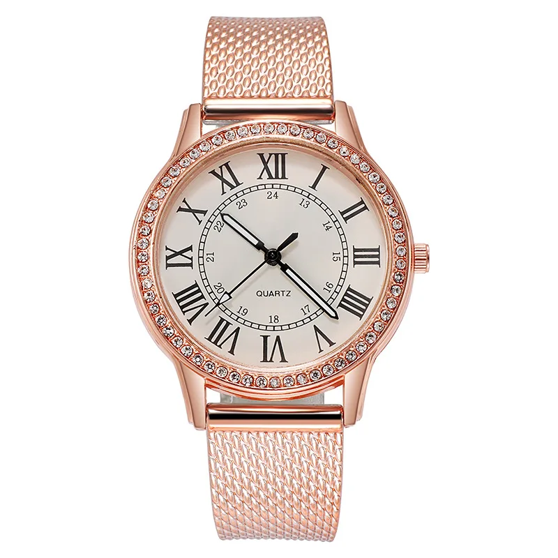 Women Retro Simple Watch Luxury Diamond Roman Numerals Silicone Mesh Belt Ladies Quartz Watch Gift Women Luminous Hands Watches