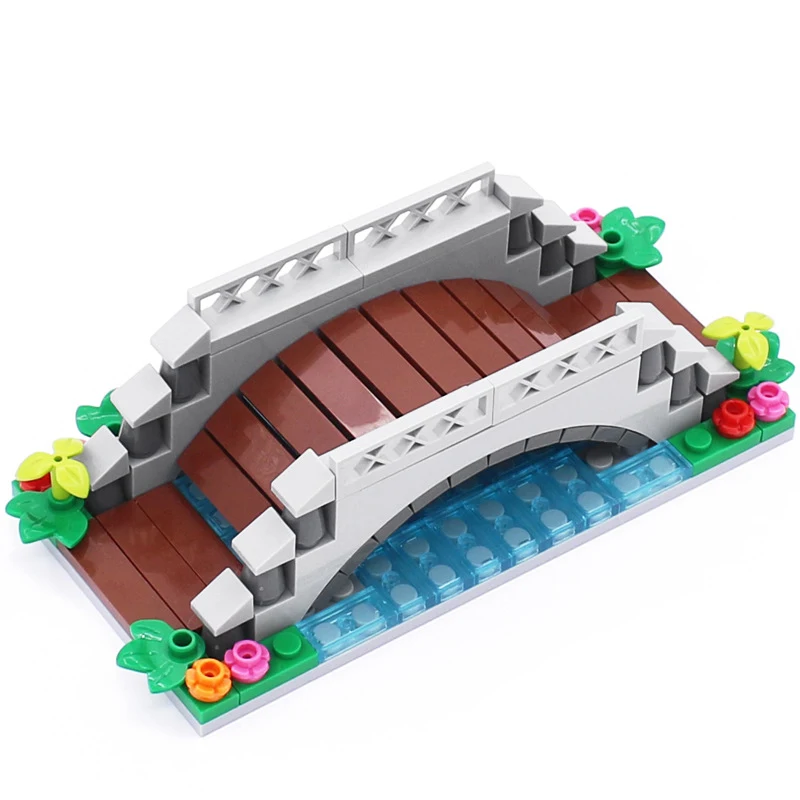 120pcs MOC Scene Layout DIY Creek Building Block Set 64648 Flower Brick Brown Bridge