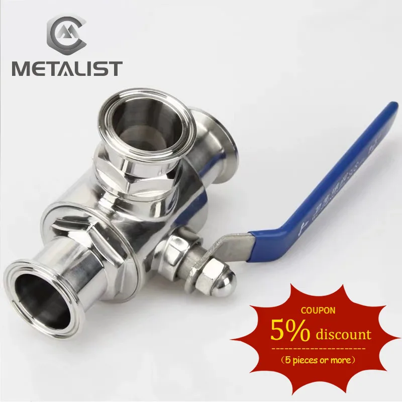 METALIST Pipe OD 51MM-89MM SS304 Or SS316L Stainless Steel Sanitary 3 Way Ball Valve T Port Ferrule Type Fit 2