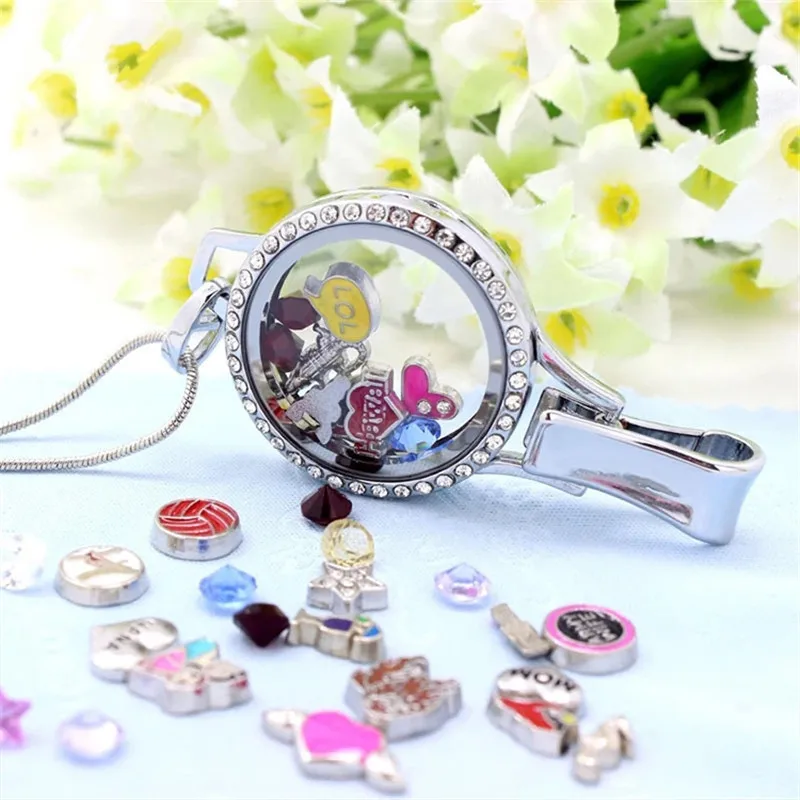 

30mm Round Living Floating Glass Memory Charms Badge Hold Lanyard Locket Jewelry Making Necklace As Gift 10pcs