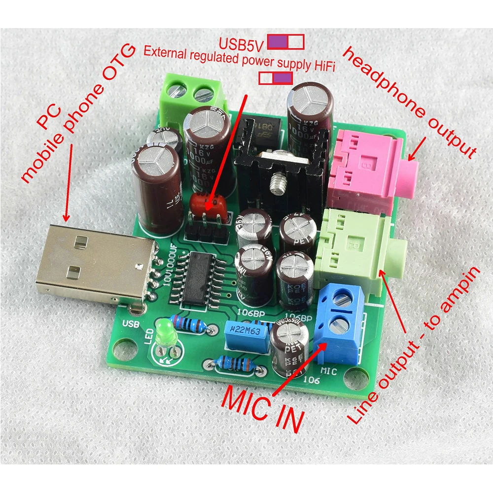 Мини-USB-вход DAC2 переменный ток 7-15 в микрофон Входная розетка для микрофона усилитель для наушников линейный сигнал выходной режим от LJM Audio